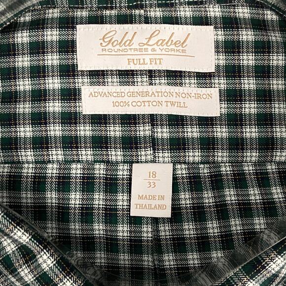 Roundtree & Yorke Gold Label Men's 18 33 Button Down Twill Dress Shirt Green NEW - Picture 3 of 6